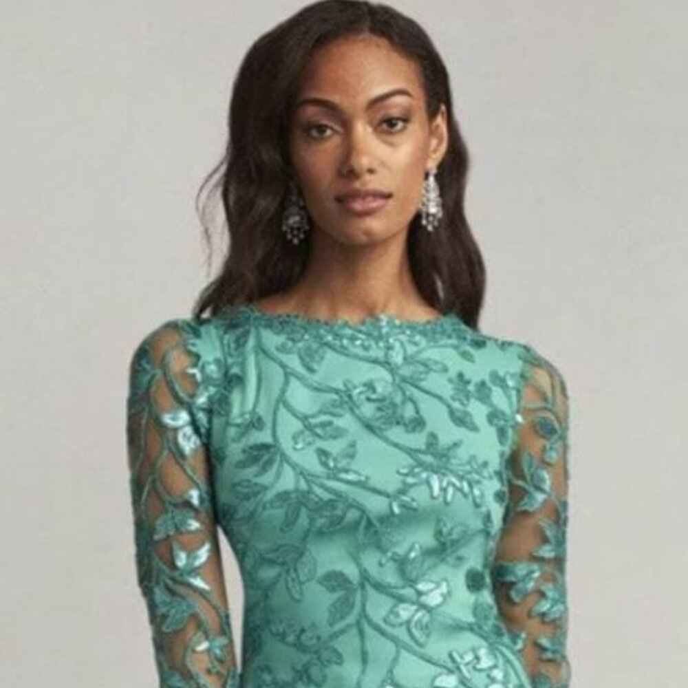 Tadashi Shoji Size 14 Caribbean Green Gown NEW with tags - Picture 2 of 8